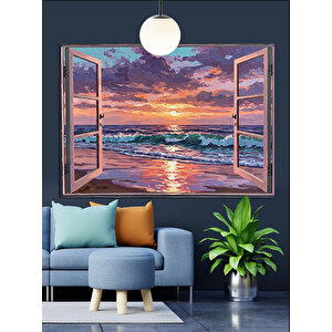 Pencereden Görünen Gün Batımı Dekoratif Kanvas - Mdf Ahşap Tablo 35x50 cm