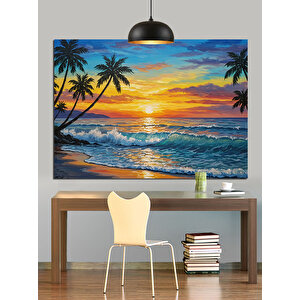 Gün Batımında Tropik Sahil Dekoratif Kanvas - Mdf Ahşap Tablo 70x100 cm