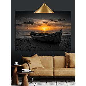 Gün Batımında Eski Kayık Dekoratif Kanvas - Mdf Ahşap Tablo 35x50 cm