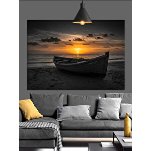 Gün Batımında Eski Kayık Dekoratif Kanvas - Mdf Ahşap Tablo 35x50 cm