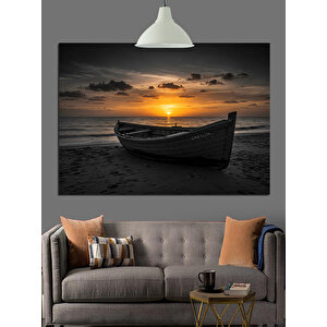 Gün Batımında Eski Kayık Dekoratif Kanvas - Mdf Ahşap Tablo 35x50 cm