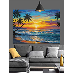 Gün Batımında Tropik Sahil Dekoratif Kanvas - Mdf Ahşap Tablo 25x35 cm