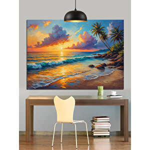 Gün Batımında Tropik Sahil Dekoratif Kanvas - Mdf Ahşap Tablo 35x50 cm