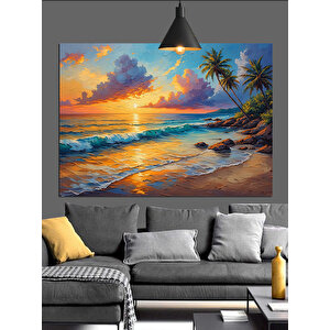 Gün Batımında Tropik Sahil Dekoratif Kanvas - Mdf Ahşap Tablo 50x70 cm