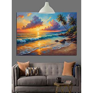 Gün Batımında Tropik Sahil Dekoratif Kanvas - Mdf Ahşap Tablo 50x70 cm