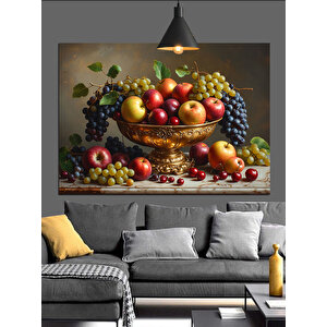 Meyvelerle Dolu Sofra Sepeti Dekoratif Kanvas - Mdf Ahşap Tablo 35x50 cm