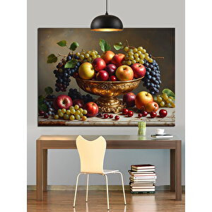 Meyvelerle Dolu Sofra Sepeti Dekoratif Kanvas - Mdf Ahşap Tablo 35x50 cm