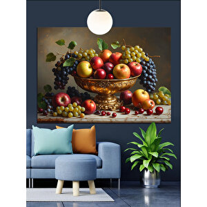 Meyvelerle Dolu Sofra Sepeti Dekoratif Kanvas - Mdf Ahşap Tablo