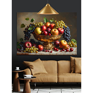 Meyvelerle Dolu Sofra Sepeti Dekoratif Kanvas - Mdf Ahşap Tablo