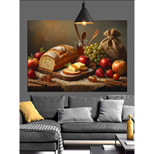 Meyve Ve Ekmek Sofrası Dekoratif Kanvas - Mdf Ahşap Tablo 70x100 cm