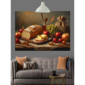 Meyve Ve Ekmek Sofrası Dekoratif Kanvas - Mdf Ahşap Tablo 70x100 cm