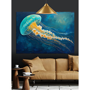 Mavi Arka Planlı Denizanası Dekoratif Kanvas - Mdf Ahşap Tablo 50x70 cm