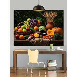Meyve Ve Tahıllı Sofra Dekoratif Kanvas - Mdf Ahşap Tablo 70x100 cm
