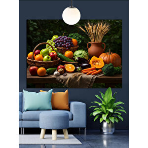 Meyve Ve Tahıllı Sofra Dekoratif Kanvas - Mdf Ahşap Tablo 70x100 cm