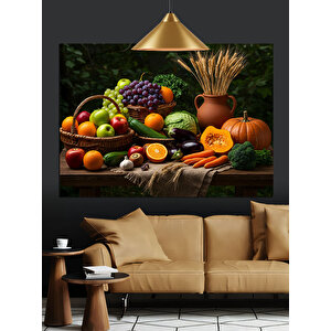 Meyve Ve Tahıllı Sofra Dekoratif Kanvas - Mdf Ahşap Tablo 70x100 cm