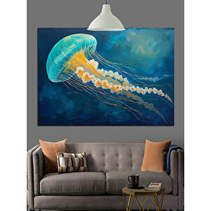Mavi Arka Planlı Denizanası Dekoratif Kanvas - Mdf Ahşap Tablo