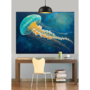Mavi Arka Planlı Denizanası Dekoratif Kanvas - Mdf Ahşap Tablo