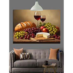 Şarap Ve Meyve Sofrası Dekoratif Kanvas - Mdf Ahşap Tablo