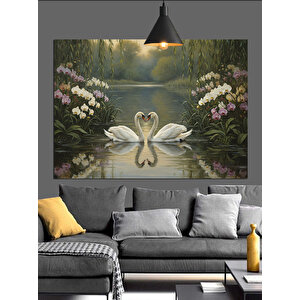 Göl Üzerinde İki Kuğu Dekoratif Kanvas - Mdf Ahşap Tablo 50x70 cm