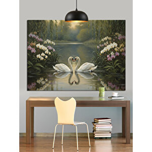 Göl Üzerinde İki Kuğu Dekoratif Kanvas - Mdf Ahşap Tablo 50x70 cm