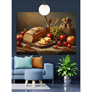 Meyve Ve Ekmek Sofrası Dekoratif Kanvas - Mdf Ahşap Tablo
