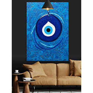 Mavi Nazar Boncuğu Dekoratif Kanvas - Mdf Ahşap Tablo 70x100 cm