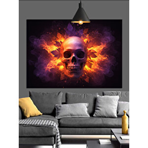 Alevli Arka Plan Kafatası Dekoratif Kanvas - Mdf Ahşap Tablo 35x50 cm