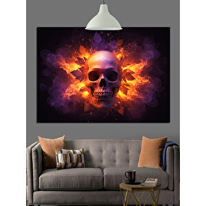 Alevli Arka Plan Kafatası Dekoratif Kanvas - Mdf Ahşap Tablo 35x50 cm