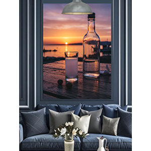 Gün Batımı Ve Rakı Dekoratif Kanvas - Mdf Ahşap Tablo 70x100 cm