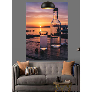 Gün Batımı Ve Rakı Dekoratif Kanvas - Mdf Ahşap Tablo 70x100 cm