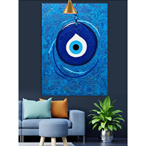 Mavi Nazar Boncuğu Dekoratif Kanvas - Mdf Ahşap Tablo 70x100 cm