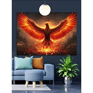Alevler İçinde Kızıl Anka Dekoratif Kanvas - Mdf Ahşap Tablo 70x100 cm