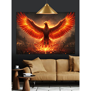 Alevler İçinde Kızıl Anka Dekoratif Kanvas - Mdf Ahşap Tablo 70x100 cm