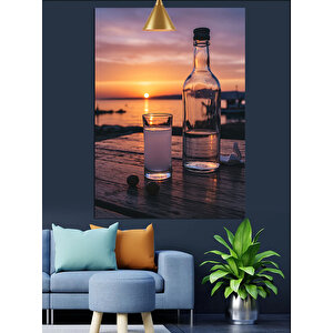 Gün Batımı Ve Rakı Dekoratif Kanvas - Mdf Ahşap Tablo 70x100 cm
