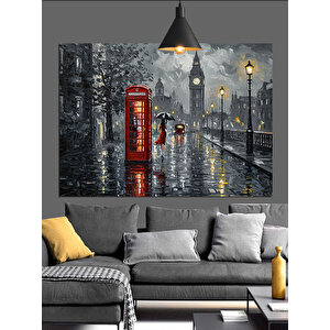 Yağmurlu Londra Telefon Kulübesi Dekoratif Kanvas - Mdf Ahşap Tablo 25x35 cm