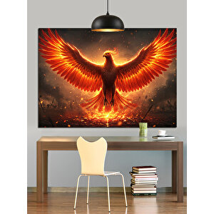 Alevler İçinde Kızıl Anka Dekoratif Kanvas - Mdf Ahşap Tablo