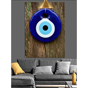 Tahta Ve Nazar Boncuğu Dekoratif Kanvas - Mdf Ahşap Tablo 50x70 cm