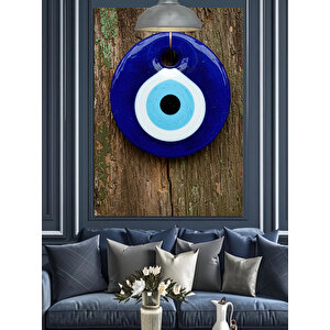 Tahta Ve Nazar Boncuğu Dekoratif Kanvas - Mdf Ahşap Tablo 50x70 cm