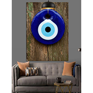 Tahta Ve Nazar Boncuğu Dekoratif Kanvas - Mdf Ahşap Tablo 50x70 cm