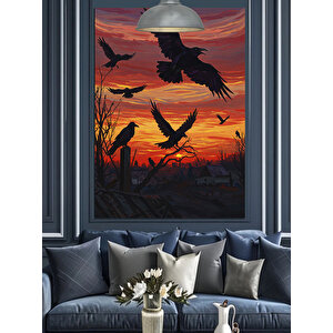 Kızıl Gün Batımı Dekoratif Kanvas - Mdf Ahşap Tablo 50x70 cm