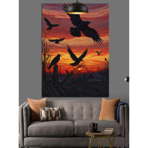 Kızıl Gün Batımı Dekoratif Kanvas - Mdf Ahşap Tablo 50x70 cm