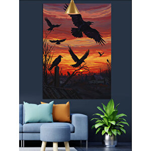 Kızıl Gün Batımı Dekoratif Kanvas - Mdf Ahşap Tablo 50x70 cm