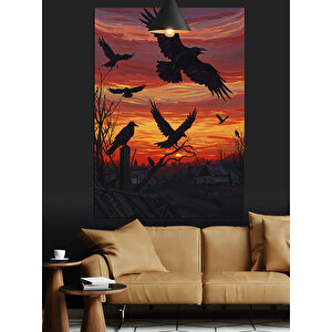 Kızıl Gün Batımı Dekoratif Kanvas - Mdf Ahşap Tablo