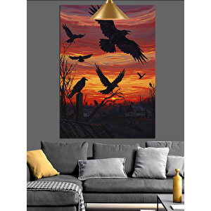 Kızıl Gün Batımı Dekoratif Kanvas - Mdf Ahşap Tablo