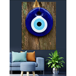Tahta Ve Nazar Boncuğu Dekoratif Kanvas - Mdf Ahşap Tablo