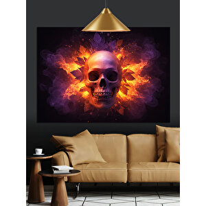 Alevli Arka Plan Kafatası Dekoratif Kanvas - Mdf Ahşap Tablo 25x35 cm