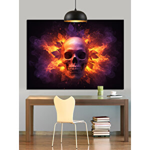 Alevli Arka Plan Kafatası Dekoratif Kanvas - Mdf Ahşap Tablo