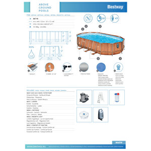 Bestway® 56719 Power Steel™ Comfort Jet™ Serisi Prefabrik Yer Üstü Havuz Seti 6,10 M X 3,66 M X 1,22 M
