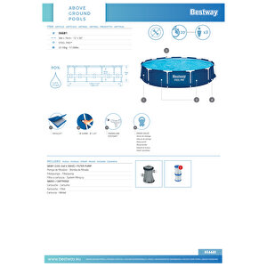 Bestway® 56681 Steel Pro® Prefabrik Yer Üstü Çember Havuz Seti 3,66 M X 76 Cm