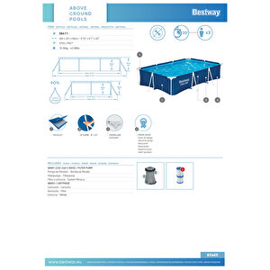 Bestway® 56411 Steel Pro® Dikdörtgen Yerüstü Prefabrik Havuz Seti 3,00 M X 2,01 M X 66